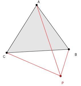 Triângulo ABC + Ponto P exterior.JPG