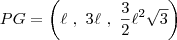 PG = \left(\ell~,~3\ell~,~\frac{3}{2}\ell^2\sqrt{3} \right) PG = \left(\ell~,~3\ell~,~\frac{3}{2}\ell^2\sqrt{3} \right)