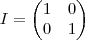I =
\begin{pmatrix}
1 & 0 \\
0 & 1
\end{pmatrix} I =
\begin{pmatrix}
1 & 0 \\
0 & 1
\end{pmatrix}
