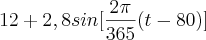 12+2,8sin[\frac{2\pi}{365}(t-80)]