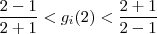 \frac{2-1}{2+1} < g_{i}(2) < \frac{2+1}{2-1} \frac{2-1}{2+1} < g_{i}(2) < \frac{2+1}{2-1}