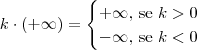 k \cdot (+\infty) = \begin{cases} +\infty\textrm{, se } k > 0 \\ -\infty\textrm{, se } k < 0\end{cases} k \cdot (+\infty) = \begin{cases} +\infty\textrm{, se } k > 0 \\ -\infty\textrm{, se } k < 0\end{cases}