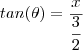 tan(\theta) = \frac{x}{\dfrac{3}{2}} tan(\theta) = \frac{x}{\dfrac{3}{2}}