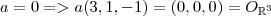 a = 0 => a(3, 1, -1) = (0,0,0) = O_{\mathbb{R}^3} a = 0 => a(3, 1, -1) = (0,0,0) = O_{\mathbb{R}^3}