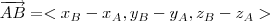 \overrightarrow{AB} = <x_B-x_A , y_B-y_A,z_B-z_A> \overrightarrow{AB} = <x_B-x_A , y_B-y_A,z_B-z_A>