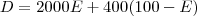 D = 2000E + 400(100 - E) D = 2000E + 400(100 - E)