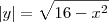 |y| = \sqrt{ 16 - x^2} |y| = \sqrt{ 16 - x^2}