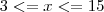 3 <= x <= 15 3 <= x <= 15