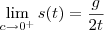 \lim_{c\to0^+} s(t) = \frac{g}{2t} \lim_{c\to0^+} s(t) = \frac{g}{2t}