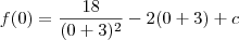 f(0) = \frac{18}{(0+3)^2} - 2(0+3) + c f(0) = \frac{18}{(0+3)^2} - 2(0+3) + c