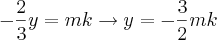 -\frac{2}{3} y=mk \rightarrow y = -\frac{3}{2} mk