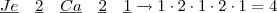 \underline{Je}\quad \underline{2}\quad \underline{Ca}\quad \underline{2} \quad \underline{1} \rightarrow 1 \cdot 2 \cdot 1 \cdot 2 \cdot 1 = 4 \underline{Je}\quad \underline{2}\quad \underline{Ca}\quad \underline{2} \quad \underline{1} \rightarrow 1 \cdot 2 \cdot 1 \cdot 2 \cdot 1 = 4