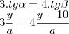 \\
3.tg\alpha=4.tg\beta\\
3\frac{y}{a}=4\frac{y-10}{a}\\ \\
3.tg\alpha=4.tg\beta\\
3\frac{y}{a}=4\frac{y-10}{a}\\