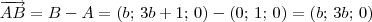 \overrightarrow{AB} = B - A = (b;\, 3b + 1;\, 0) - (0;\, 1;\, 0) = (b;\, 3b;\, 0) \overrightarrow{AB} = B - A = (b;\, 3b + 1;\, 0) - (0;\, 1;\, 0) = (b;\, 3b;\, 0)