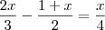 \frac{2x}{3}-\frac{1+x}{2}=\frac{x}{4}