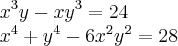\\{x}^{3}y-x{y}^{3}=24 \\{x}^{4}+{y}^{4}-6{x}^{2}{y}^{2}=28