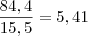 \frac{84,4}{15,5} = 5,41 \frac{84,4}{15,5} = 5,41