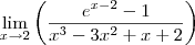 \lim_{x \to 2}\left(\frac{e^{x-2}-1}{x^3-3x^2+x+2}\right) \lim_{x \to 2}\left(\frac{e^{x-2}-1}{x^3-3x^2+x+2}\right)