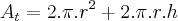 {A}_{t} = 2.\pi.{r}^{2} + 2.\pi.r.h {A}_{t} = 2.\pi.{r}^{2} + 2.\pi.r.h
