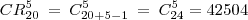 CR_{20}^5 \: = \: C_{20+5-1}^5 \: = \: C_{24}^5 = 42504