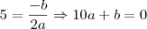 5=\frac{-b}{2a} \Rightarrow 10a+b=0 5=\frac{-b}{2a} \Rightarrow 10a+b=0