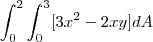 \int^{2}_{0}\int^{3}_{0}[3x^2-2xy]dA