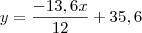 y = \frac{-13,6x}{12} +35,6 y = \frac{-13,6x}{12} +35,6