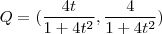 Q = ( \frac{4t}{1+4t^2} , \frac{4}{1+4t^2} ) Q = ( \frac{4t}{1+4t^2} , \frac{4}{1+4t^2} )