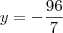 y = -\dfrac{96}{7} y = -\dfrac{96}{7}