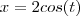 x=2cos(t) x=2cos(t)