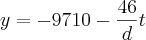 y=-9710-\frac{46}{d}t y=-9710-\frac{46}{d}t