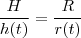 \frac{H}{h(t)} = \frac{R}{r(t)} \frac{H}{h(t)} = \frac{R}{r(t)}