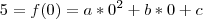 5 = f(0) = a*0^2 + b*0 + c 5 = f(0) = a*0^2 + b*0 + c
