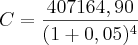 C = {407164,90 \over {(1+0,05)^4} C = {407164,90 \over {(1+0,05)^4}