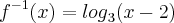 {f}^{-1}(x)={log}_{3}(x-2)