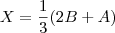 X = \frac{1}{3}(2B + A) X = \frac{1}{3}(2B + A)