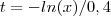 t = -ln(x)/0,4 t = -ln(x)/0,4