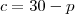 c = 30-p c = 30-p