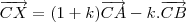 \overrightarrow{CX}=(1+k)\overrightarrow{CA}-k.\overrightarrow{CB}