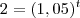 2 = (1,05)^t