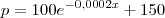 p=100{e}^{-0,0002x}+150 p=100{e}^{-0,0002x}+150