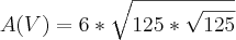 A(V) = 6*\sqrt{125*\sqrt{125}} A(V) = 6*\sqrt{125*\sqrt{125}}