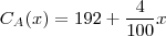 C_A (x) = 192 + \frac{4}{100} x