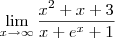 \lim_{x\to\infty}\frac{x^2+x+3}{x+e^x+1} \lim_{x\to\infty}\frac{x^2+x+3}{x+e^x+1}