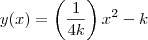 y(x) =\left ( \frac{1}{4k} \right )x^2-k y(x) =\left ( \frac{1}{4k} \right )x^2-k