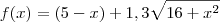 f(x) = (5-x) + 1,3\sqrt{16 + x^2} f(x) = (5-x) + 1,3\sqrt{16 + x^2}