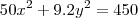 50x^2 + 9.2y^2 = 450 50x^2 + 9.2y^2 = 450