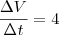 \frac{\Delta V}{\Delta t}=4 \frac{\Delta V}{\Delta t}=4