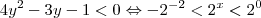 4y^2-3y-1<0\Leftrightarrow -2^{-2}<2^x<2^0 4y^2-3y-1<0\Leftrightarrow -2^{-2}<2^x<2^0