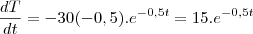 \frac{dT}{dt} = -30(-0,5).e^{-0,5t} = 15.e^{-0,5t} \frac{dT}{dt} = -30(-0,5).e^{-0,5t} = 15.e^{-0,5t}